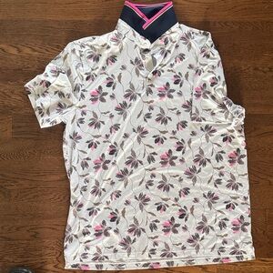 G/FORE Pink and Gray Floral Polo Shirt